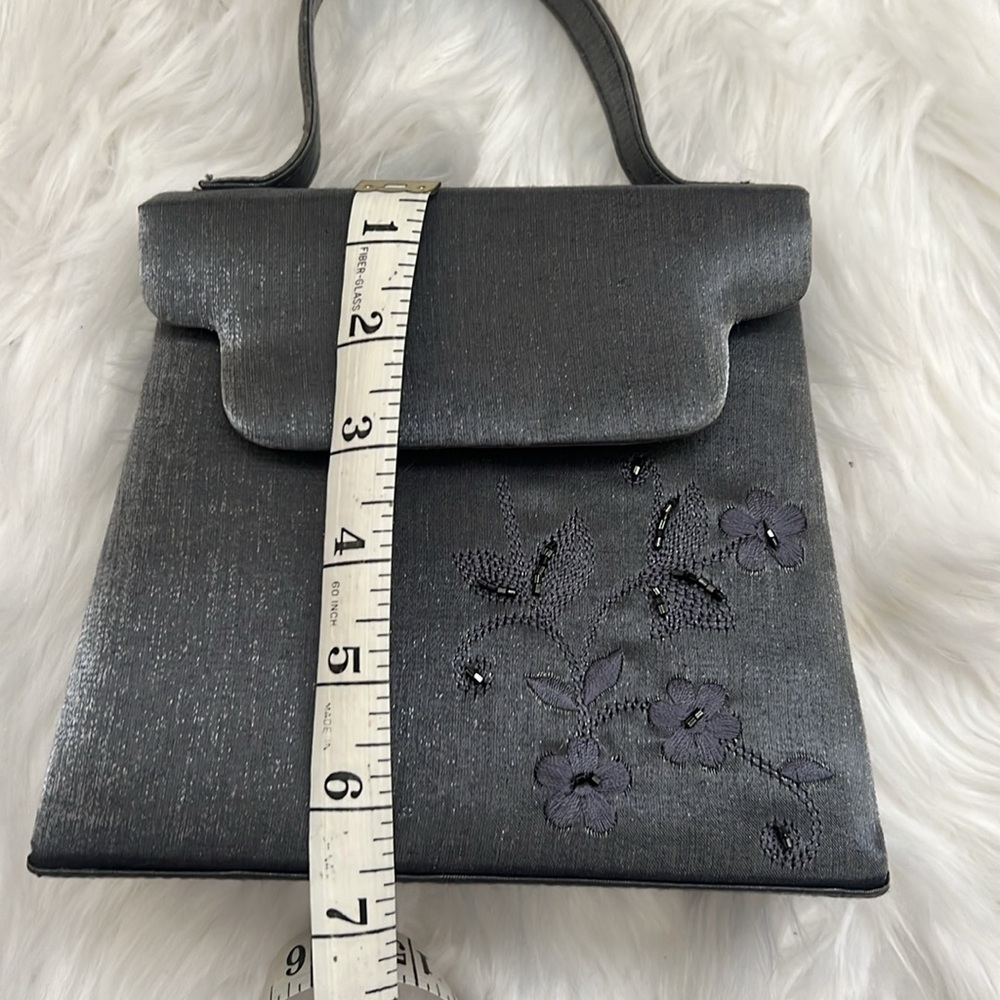 Vintage 90s Y2K 2000s Sasha Silver Grey Beaded Top Handle Mini Bag / Purse - Picture 12 of 13